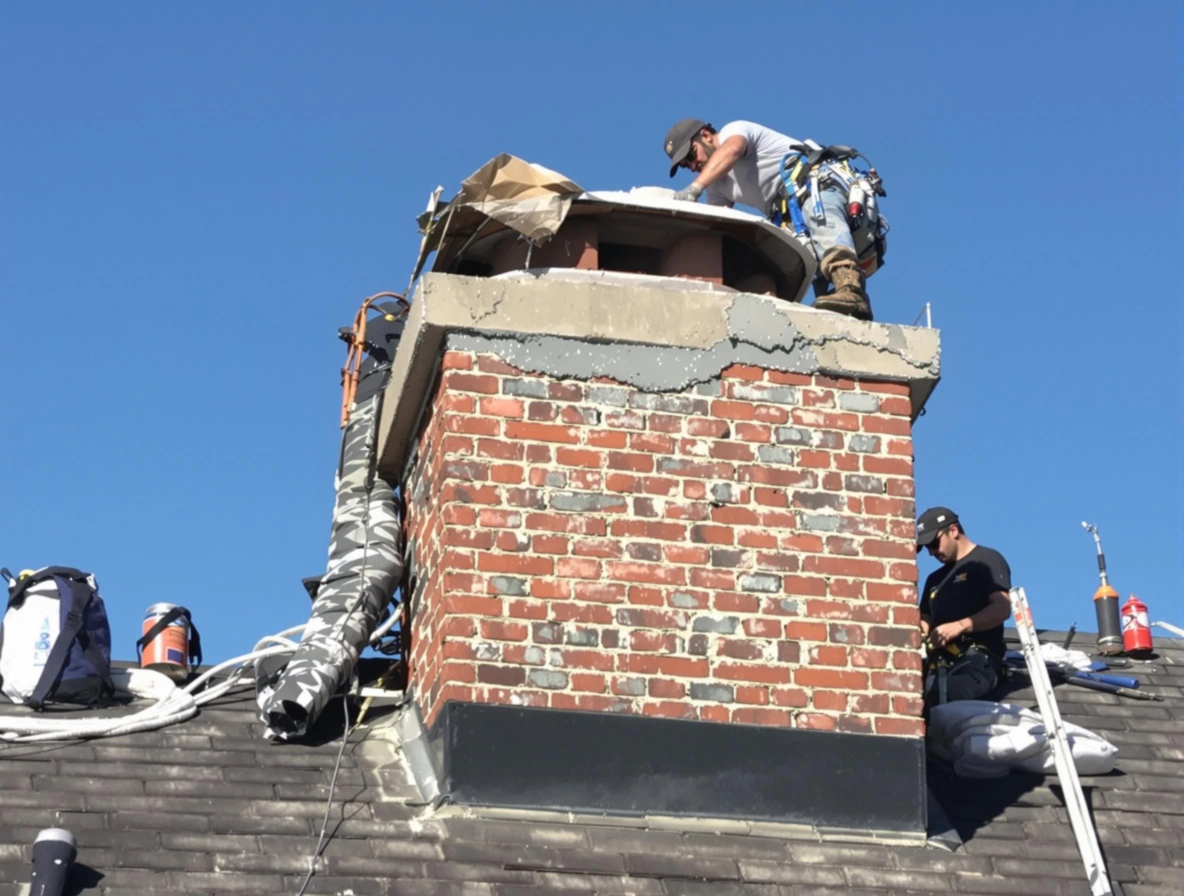 New Brunswick Chimney Sweep installing a custom chimney crown in New Brunswick, NJ