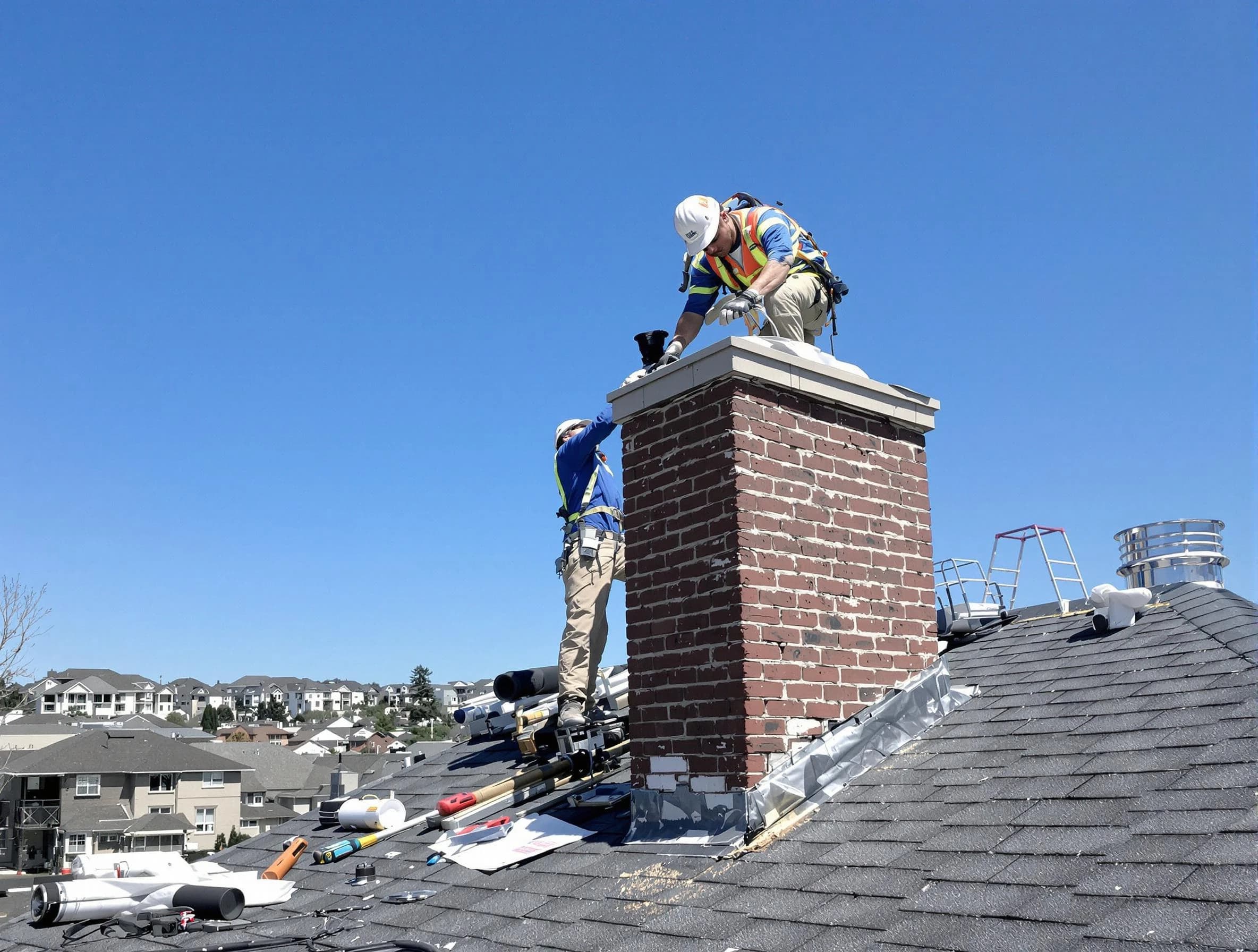 New Brunswick Chimney Sweep repairing a chimney crown in New Brunswick, NJ