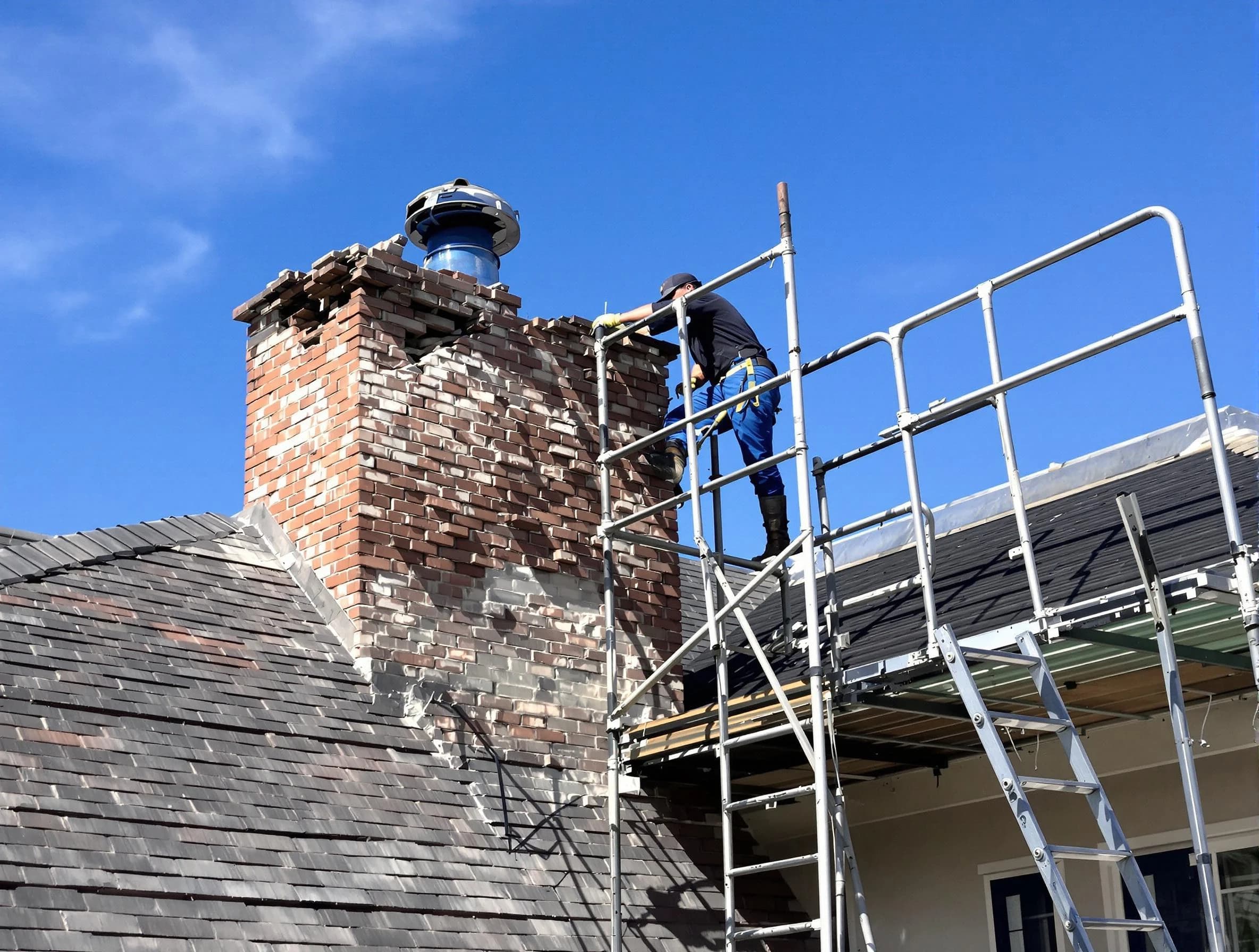 Rebuilding a chimney structure by New Brunswick Chimney Sweep in New Brunswick, NJ