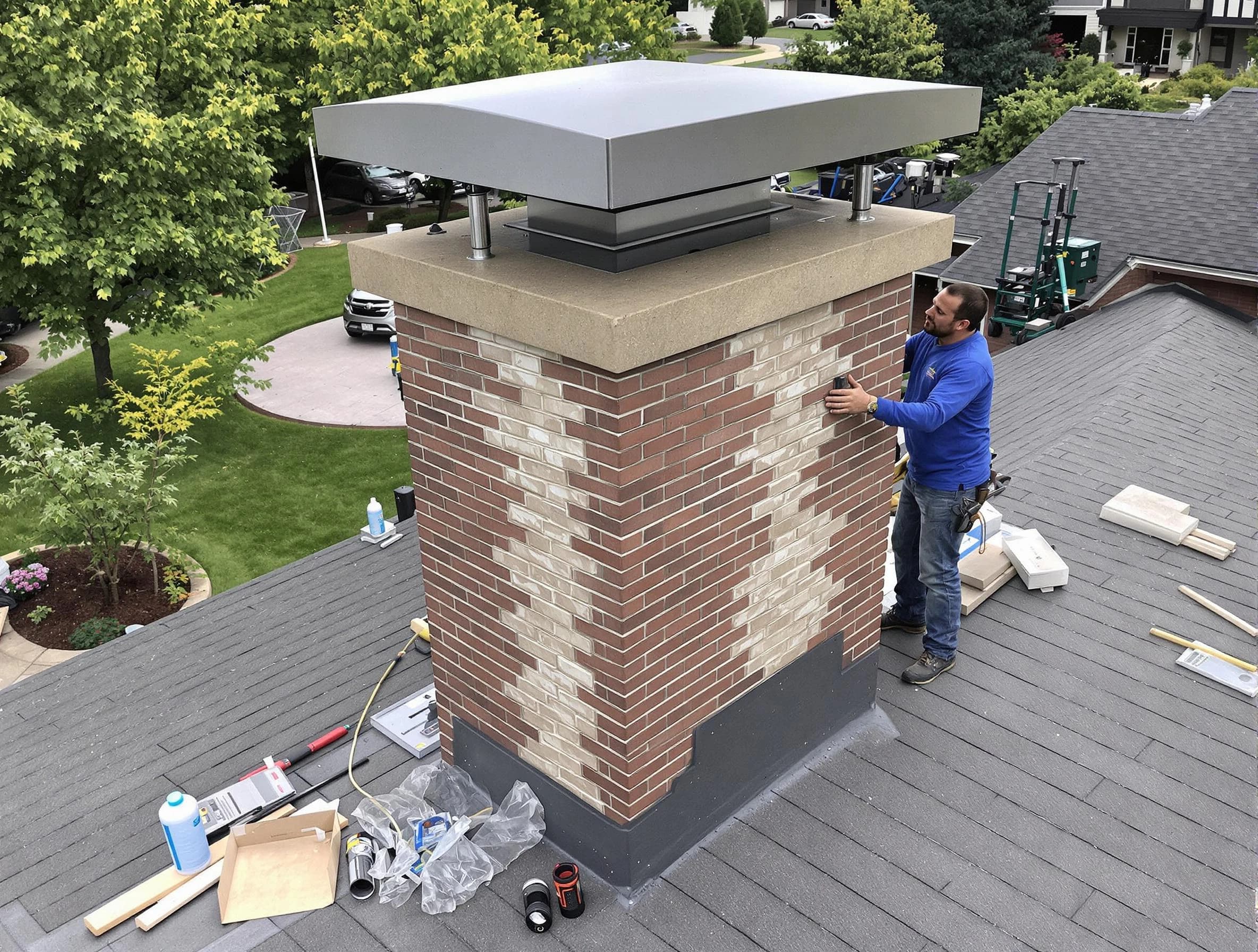 New Brunswick Chimney Sweep team working on a custom chimney remodel in New Brunswick, NJ